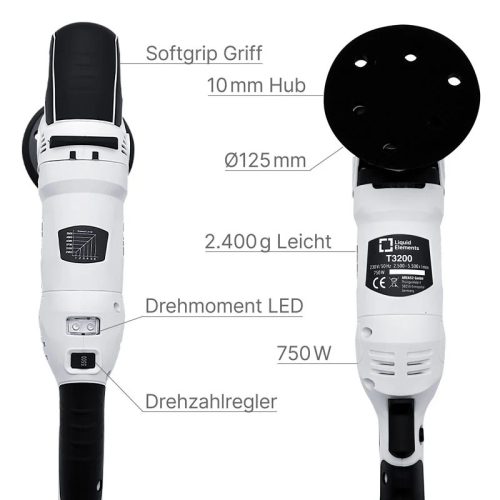 LIQUID ELEMENTS T3200  excentrikus polírozógép 125 mm  felfogatóval táskában